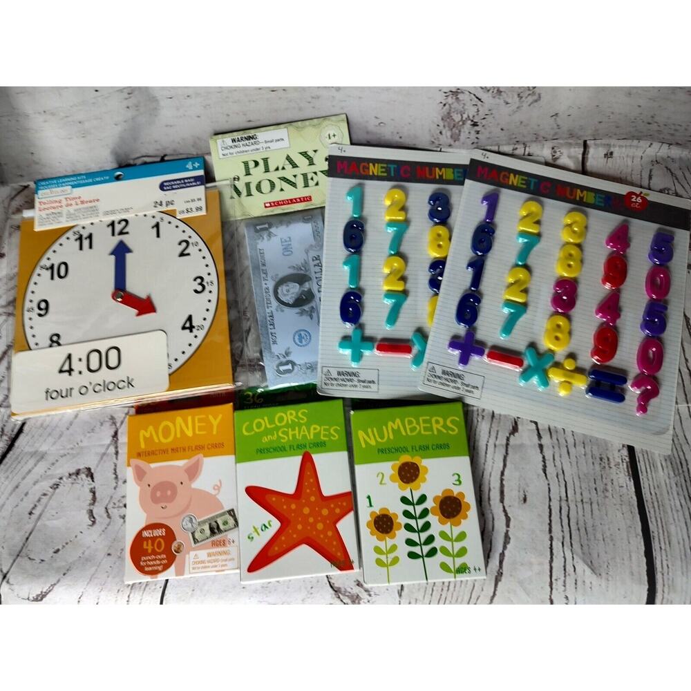 Lot Of Educational Math Tools Clock Money Flashcards Magnetic Numbers New